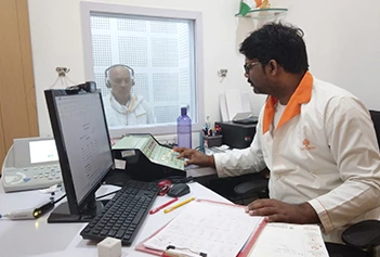 Patient undergoing audiometry testing